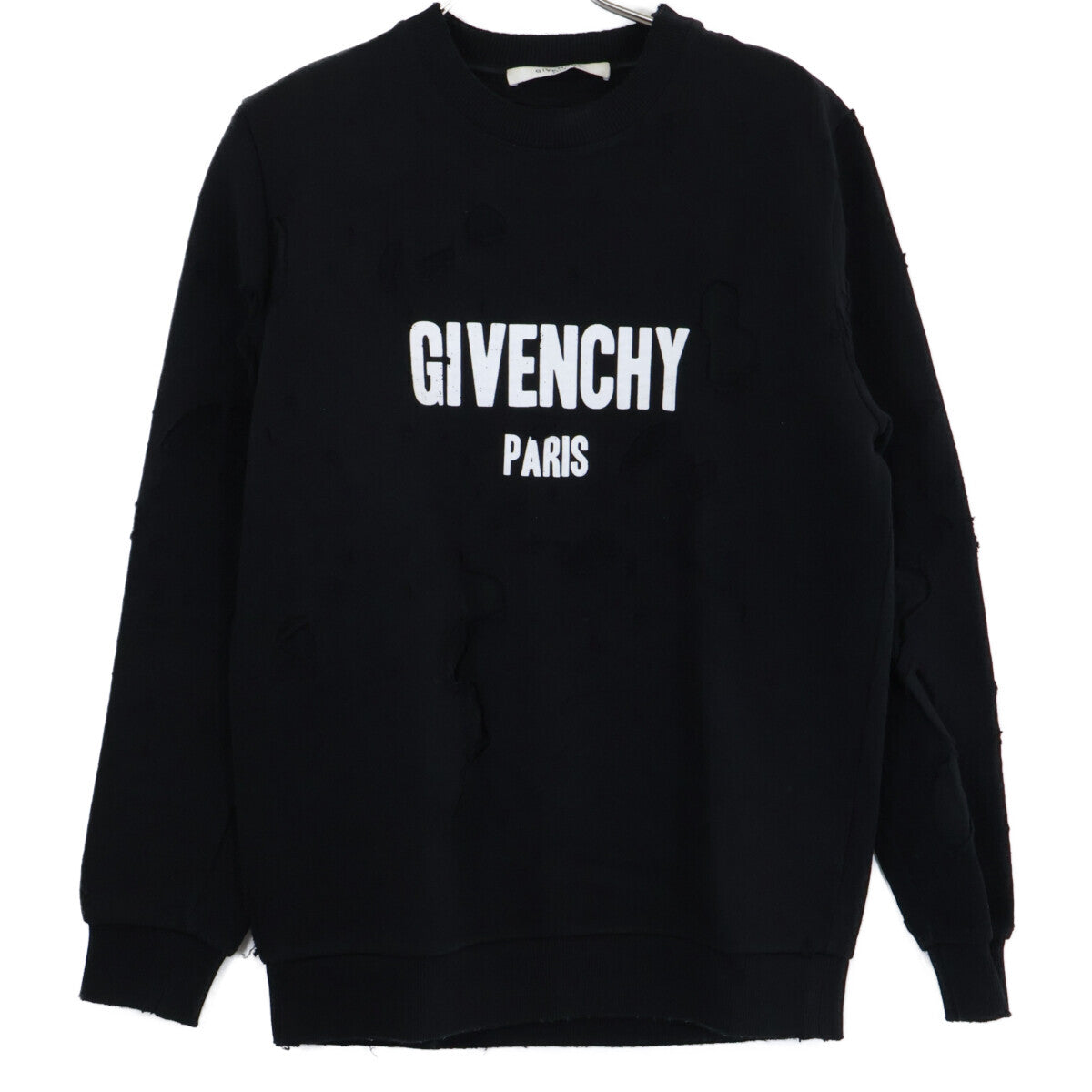GIVENCHY 17AW Logo Print Distressed Sweatshirt Black Size XS