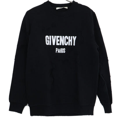 GIVENCHY 17AW Logo Print Distressed Sweatshirt Black Size XS