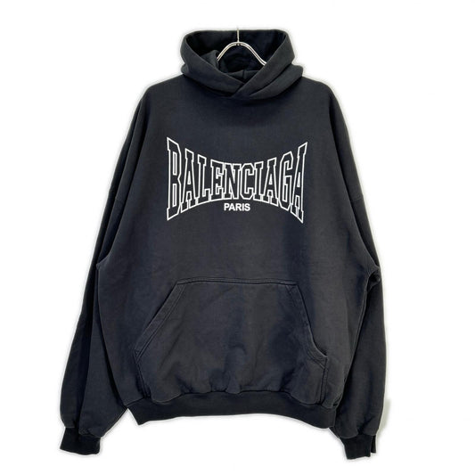 BALENCIAGA 24AW Logo Vintage Print Hoodie Black Size XS