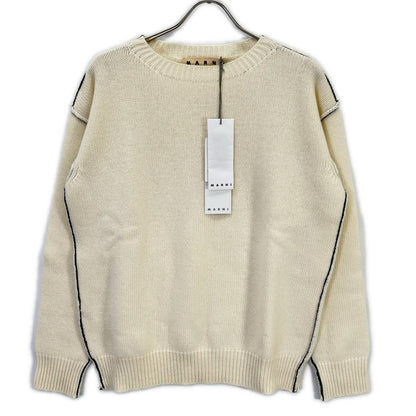 MARNI W14GCMQ06Q00FH558 Wool Crewneck Sweater White Size 46