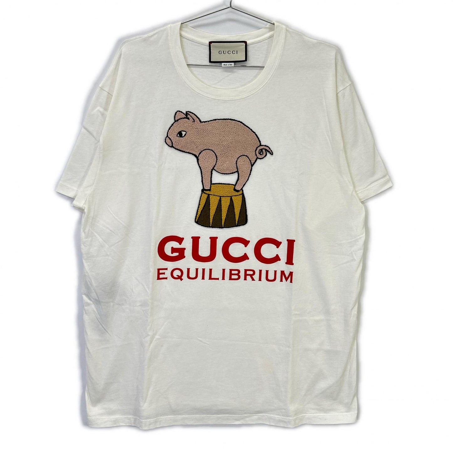 GUCCI 615044 Pig Embroidery T-Shirt White Size L
