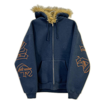 Supreme 25FW Faux Fur Zip Up Hooded Sweatshirt Navy Size L