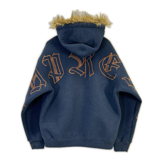 Supreme 25FW Faux Fur Zip Up Hooded Sweatshirt Navy Size L