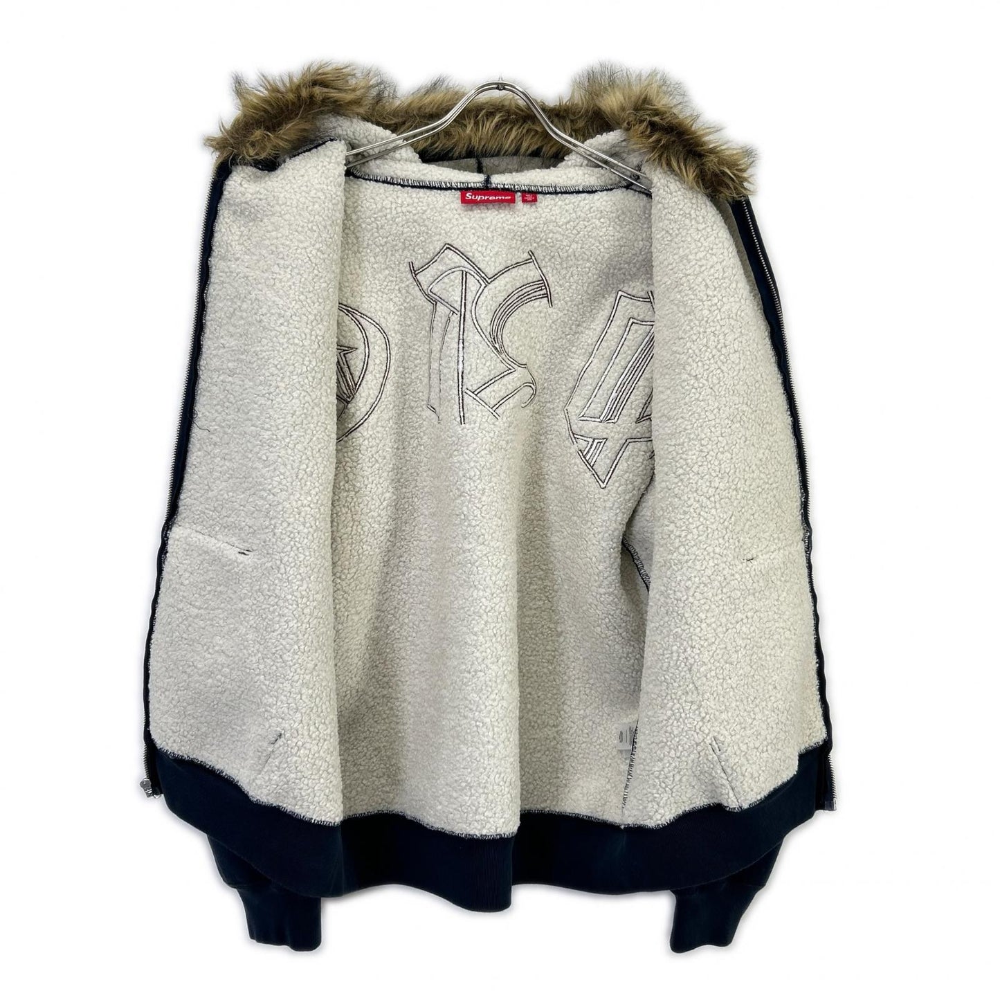 Supreme 25FW Faux Fur Zip Up Hooded Sweatshirt Navy Size L