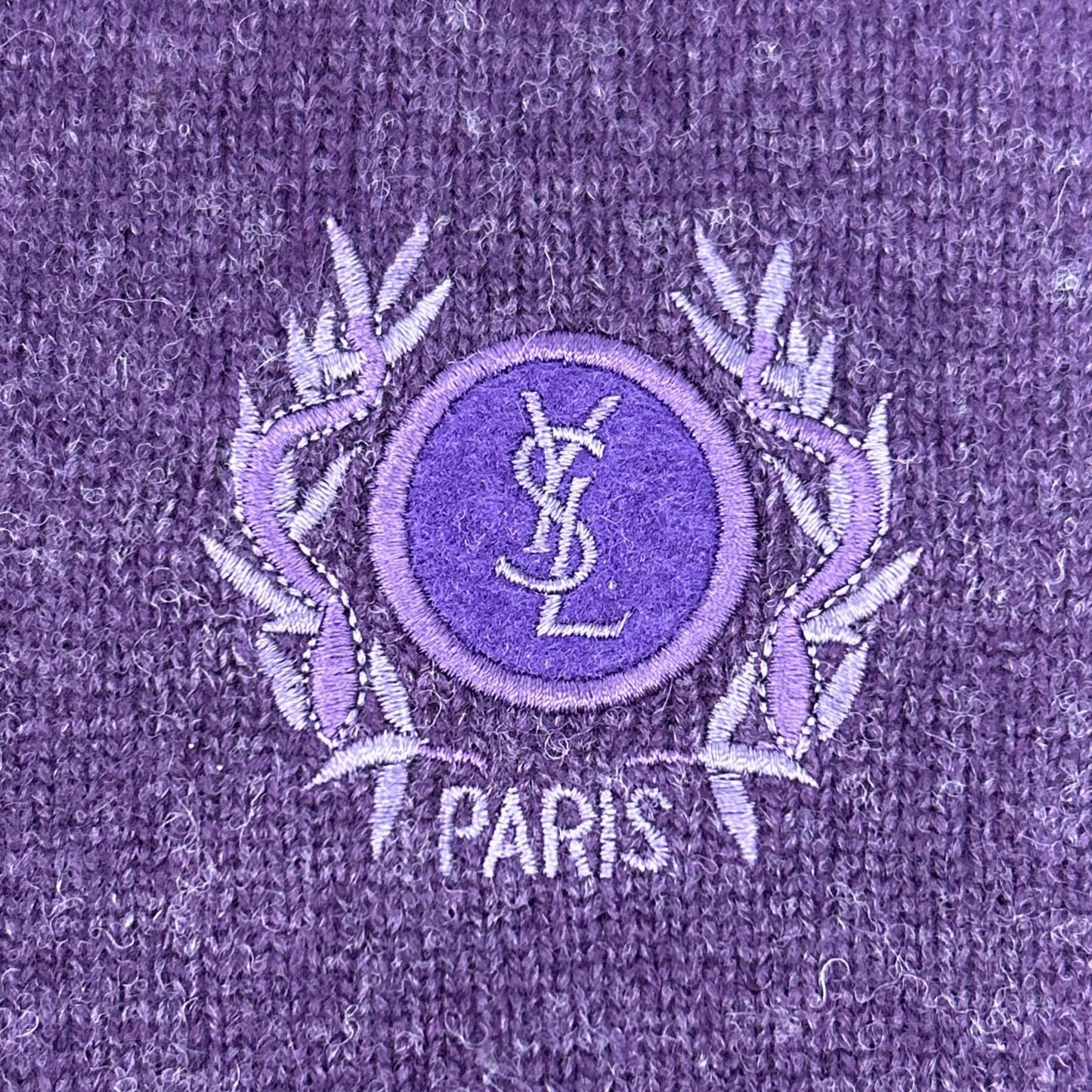 YvesSaintLaurent YSL Embroidered Wool Sweater Purple Size L