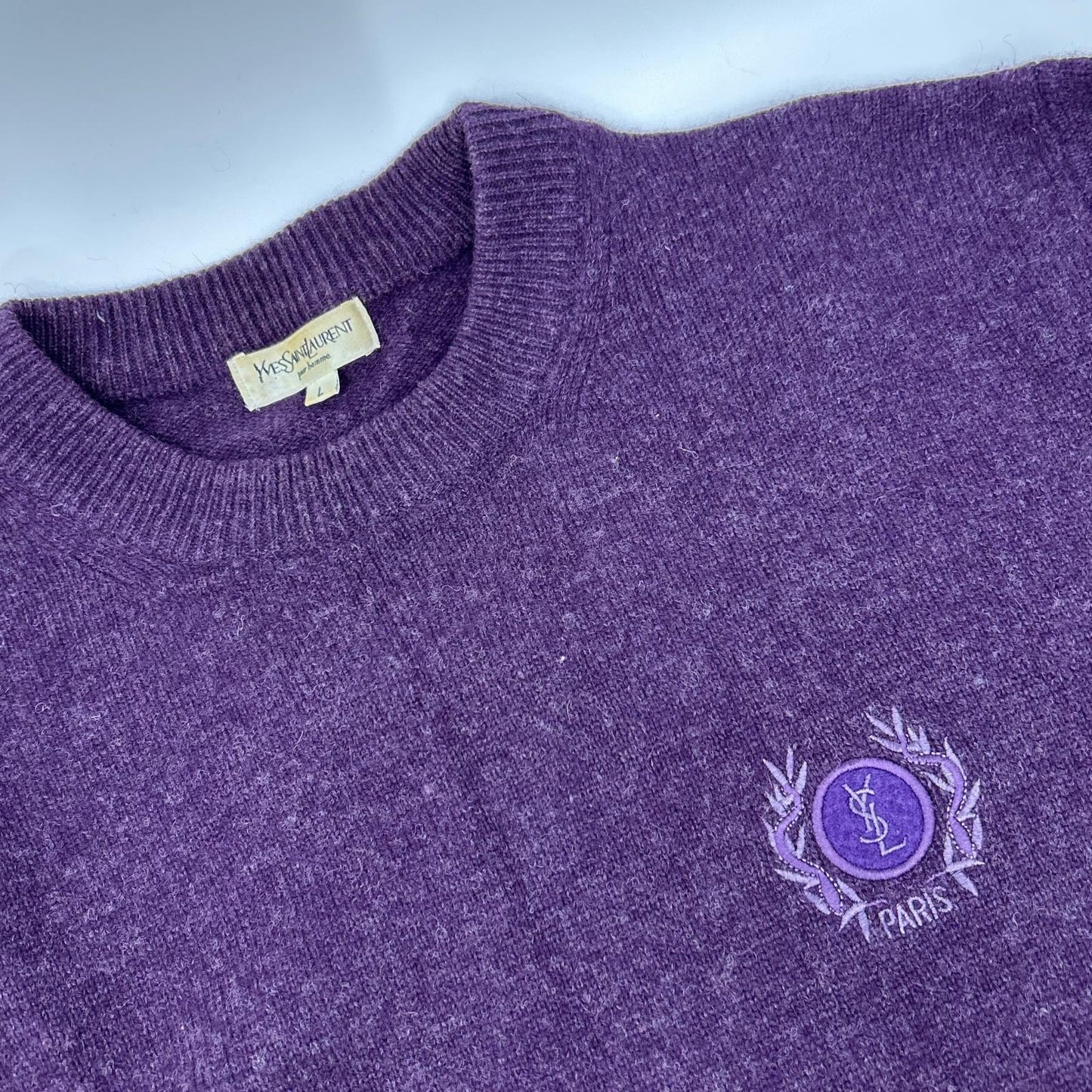 YvesSaintLaurent YSL Embroidered Wool Sweater Purple Size L