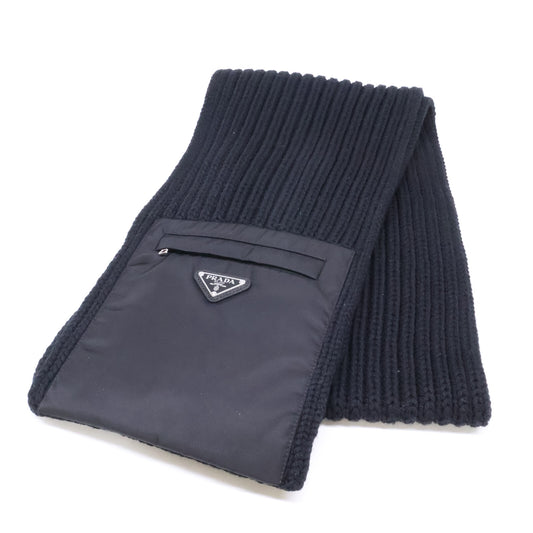 PRADA Re-Nylon Gabardine Wool Scarf Black