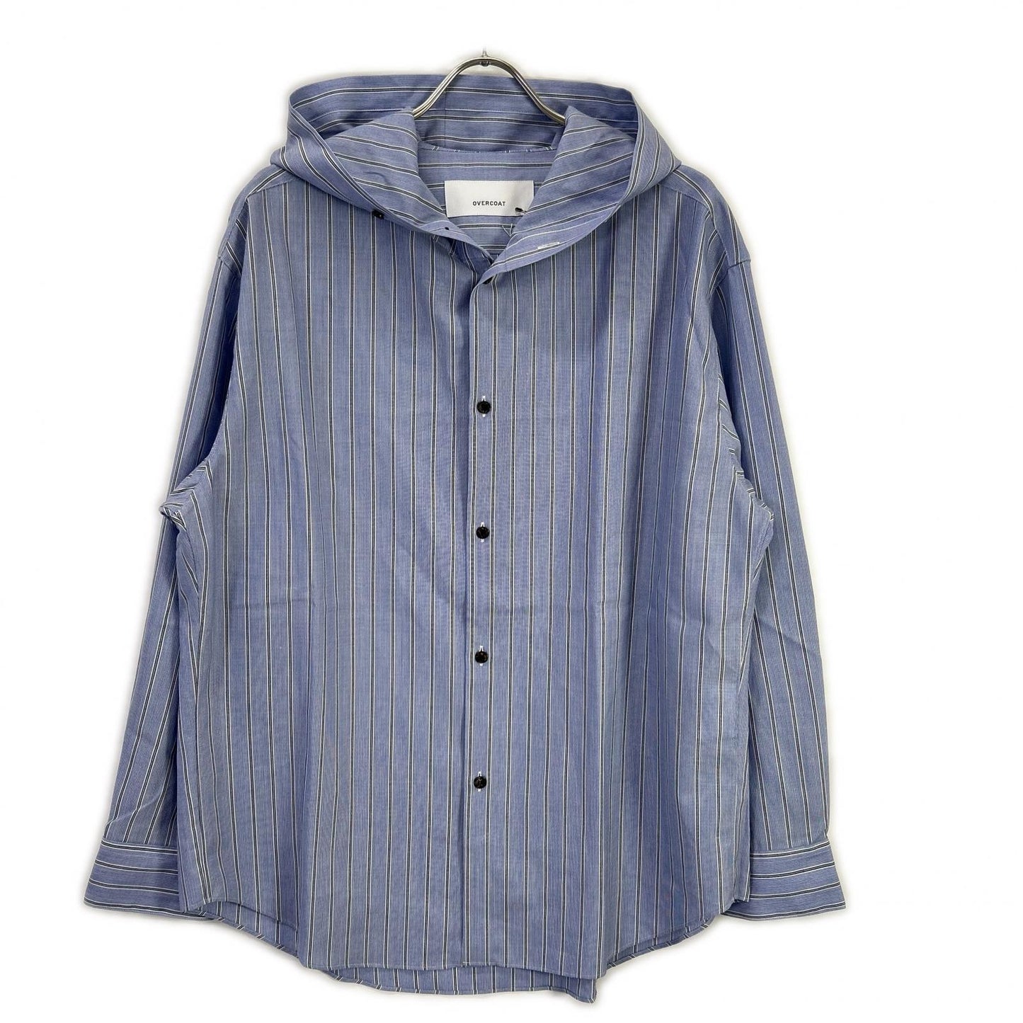 OVERCOAT Hooded Blue Stripe Wool Coat Size M1