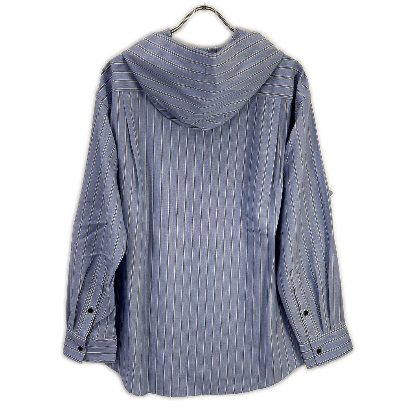OVERCOAT Hooded Blue Stripe Wool Coat Size M1