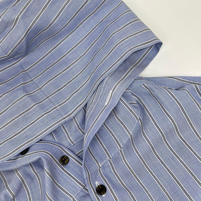 OVERCOAT Hooded Blue Stripe Wool Coat Size M1