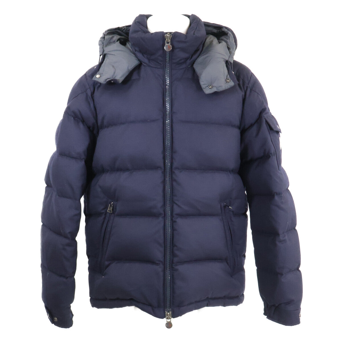 MONCLER MONTGENEVRE Wool Hooded Down Jacket Navy Size 5