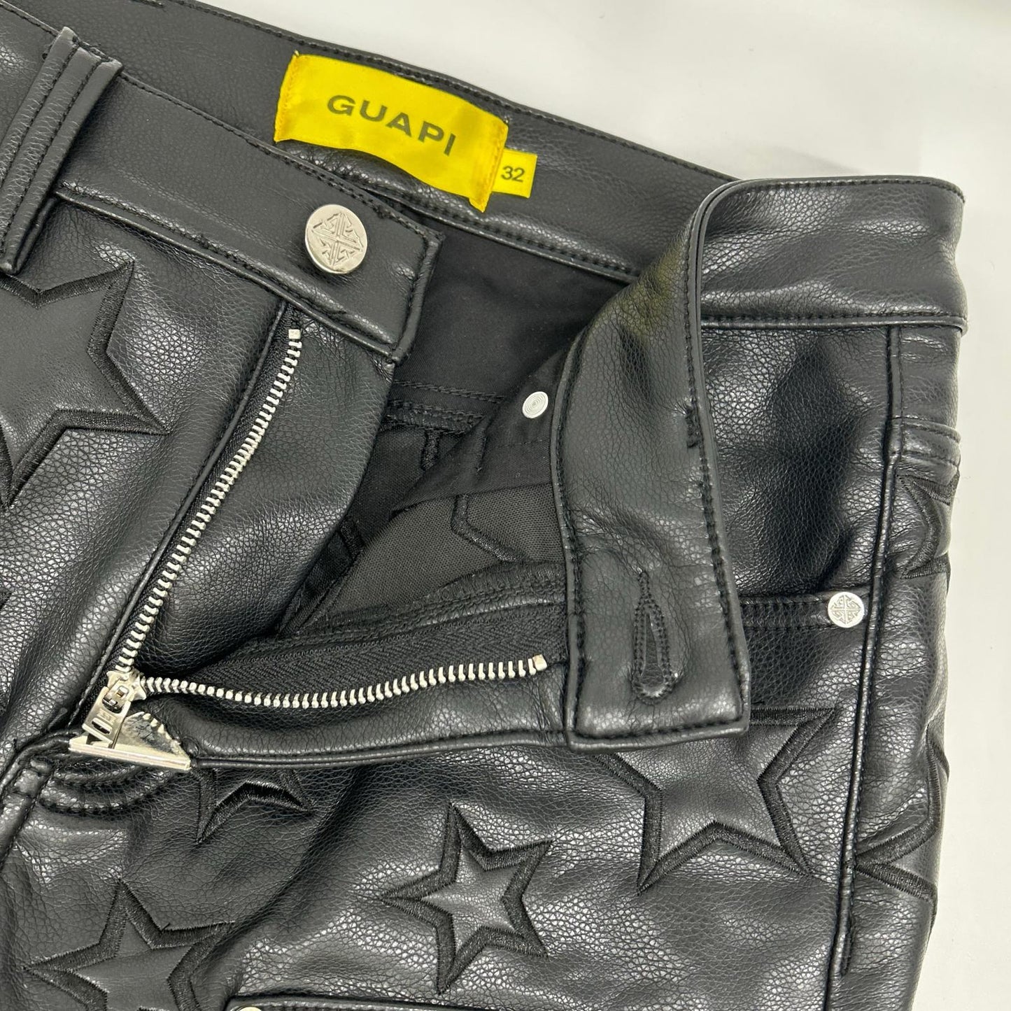 GUAPI Black Leather Star Double Knee Pants Size 32
