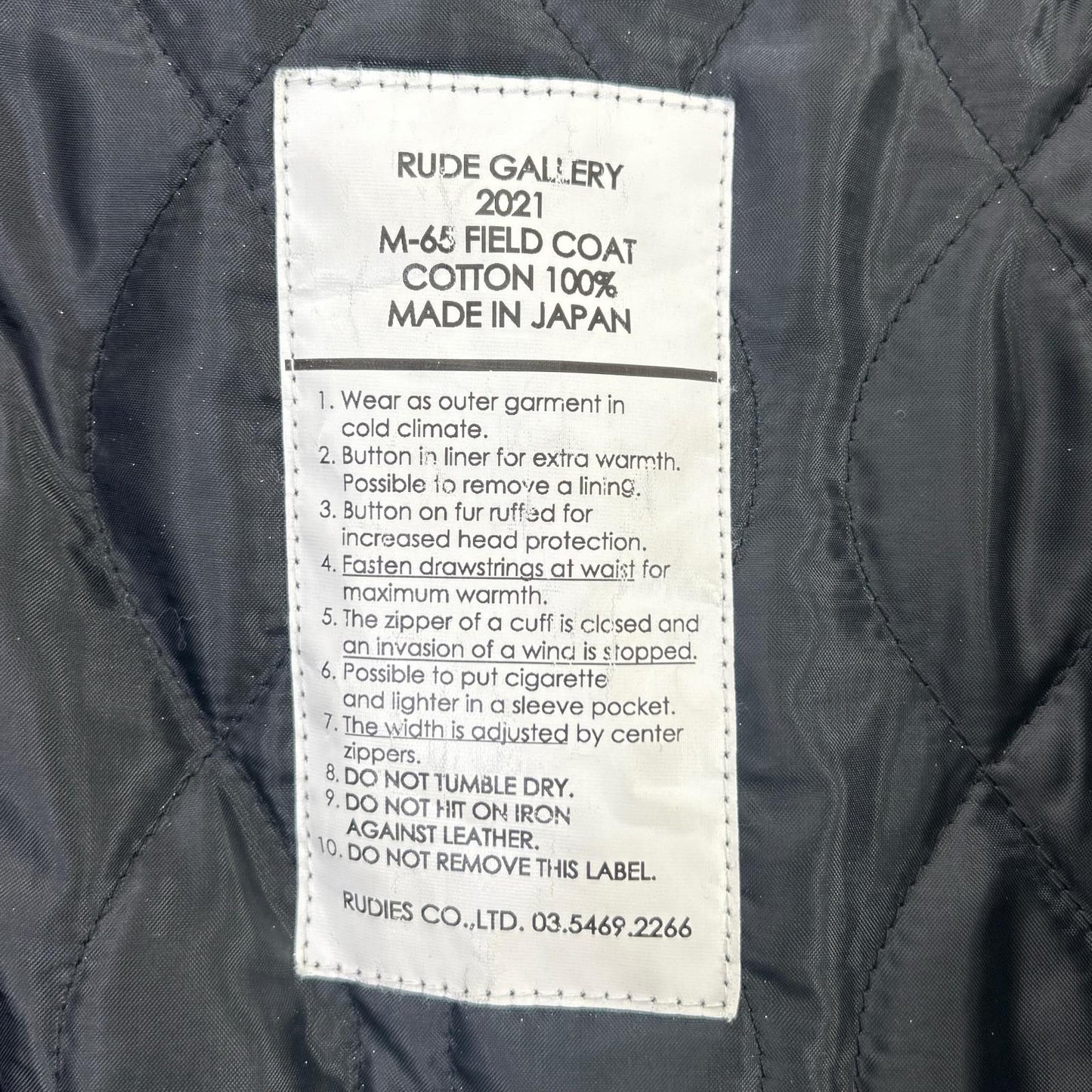RUDE GALLERY 21AW M-65 Cotton Field Coat Black