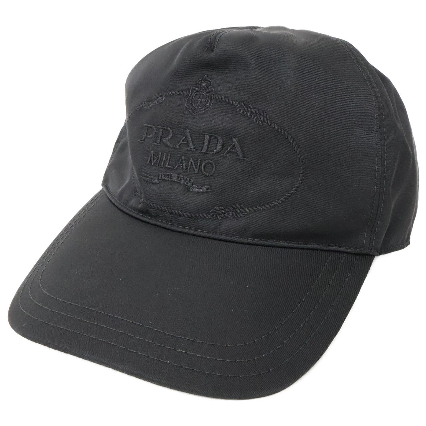 PRADA Nylon Logo Embroidered Cap Black Size L