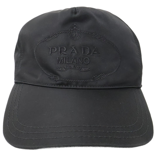 PRADA Nylon Logo Embroidered Cap Black Size L