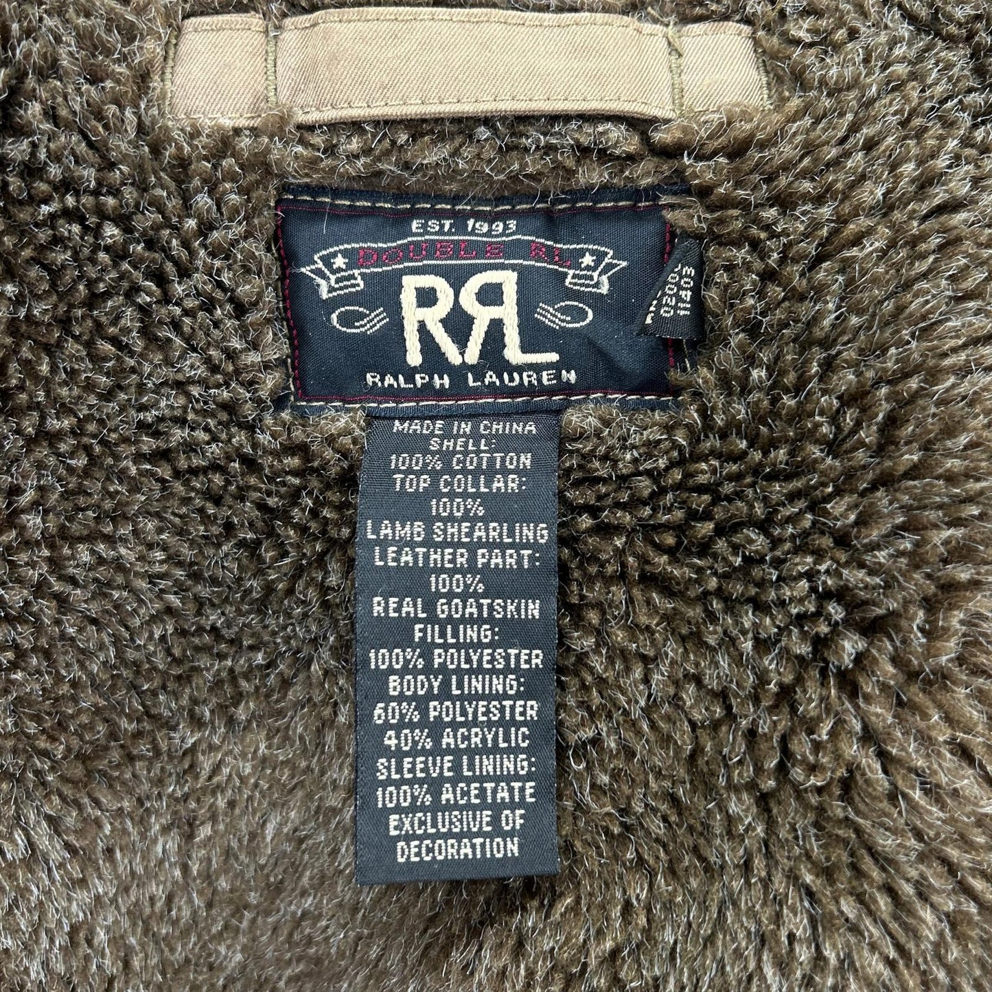 RRL Boa-Lined A-2 Marshall Flight Jacket Khaki Size S
