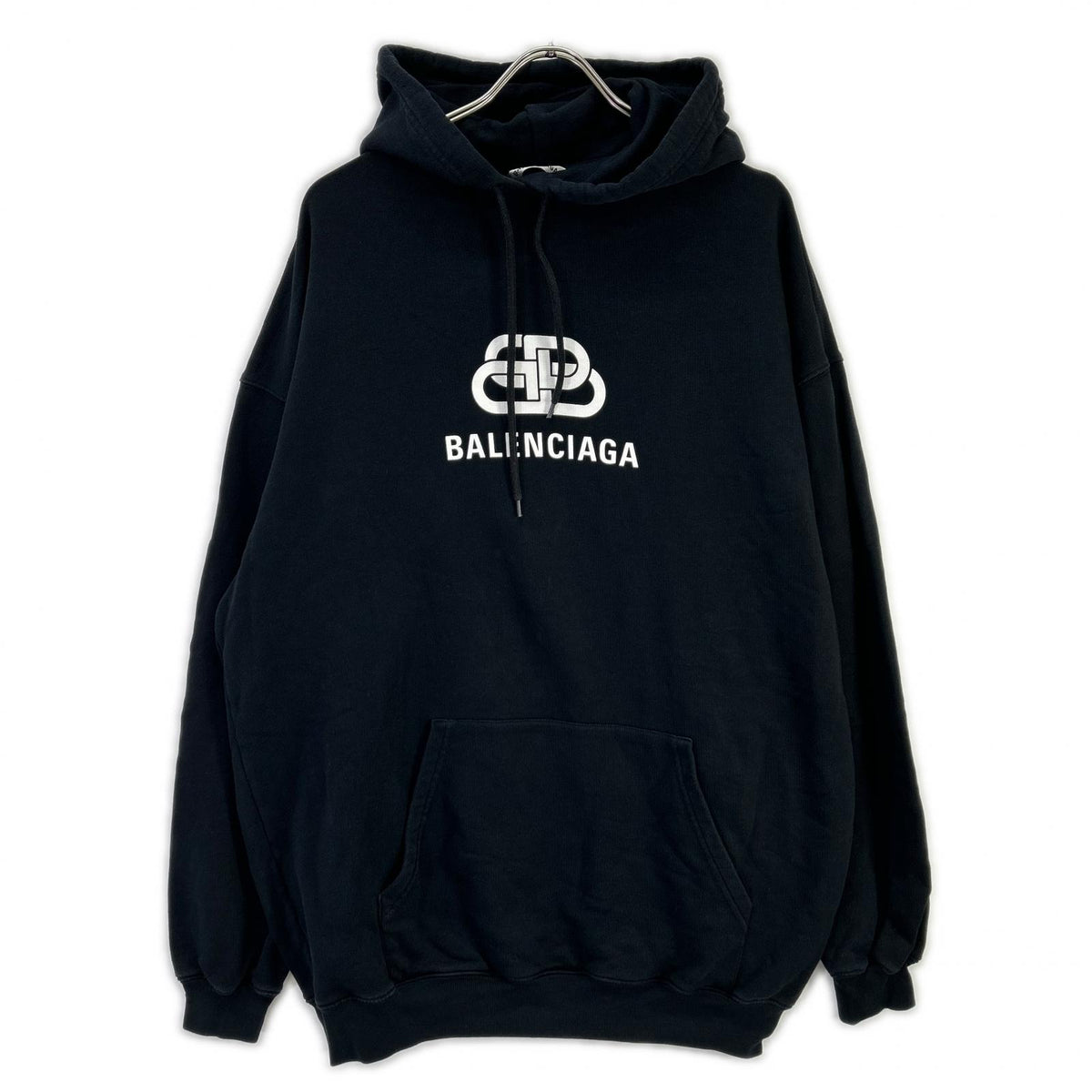 BALENCIAGA '19 Black Cotton BB Logo Printed Hoodie Size S