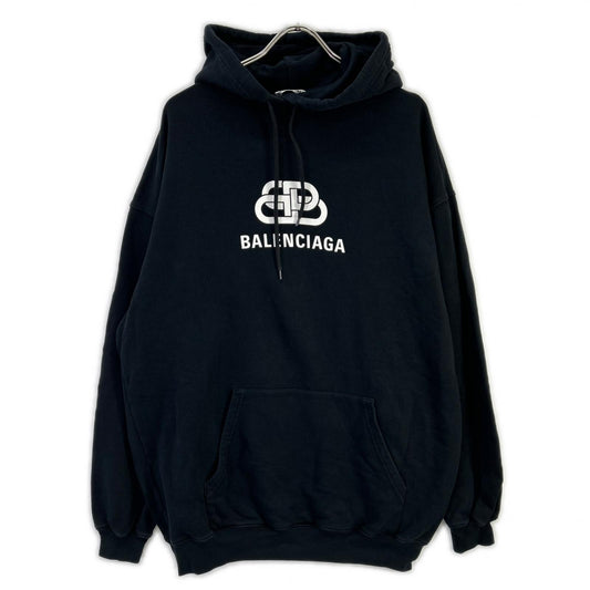 BALENCIAGA '19 Black Cotton BB Logo Printed Hoodie Size S