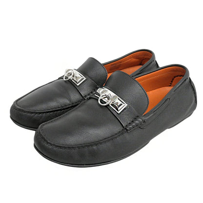 HERMES Irving Leather Moccasin Slip-Ons Black Size 40.5
