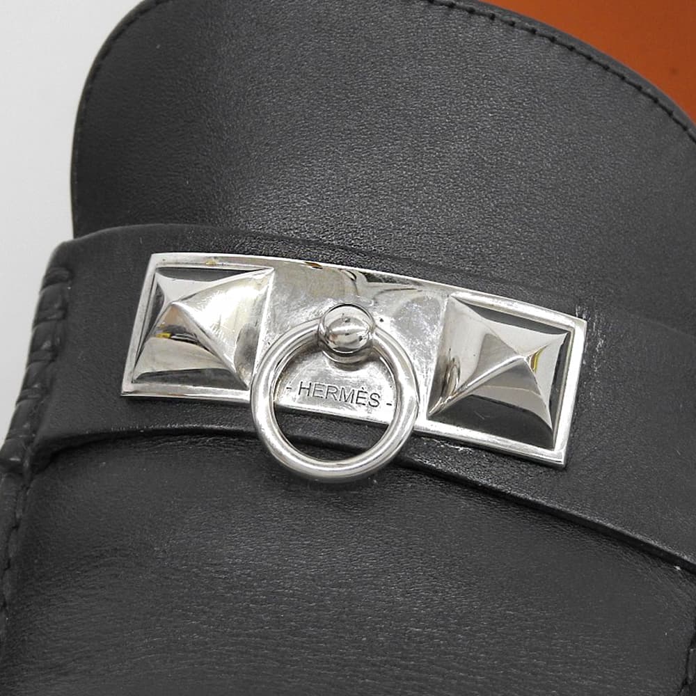 HERMES Irving Leather Moccasin Slip-Ons Black Size 40.5