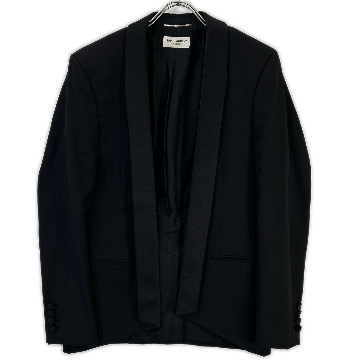 SAINT LAURENT PARIS Black Wool Shawl Collar Blazer Size 46