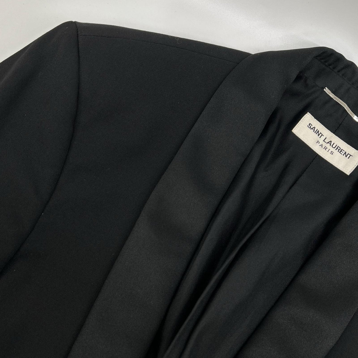SAINT LAURENT PARIS Black Wool Shawl Collar Blazer Size 46