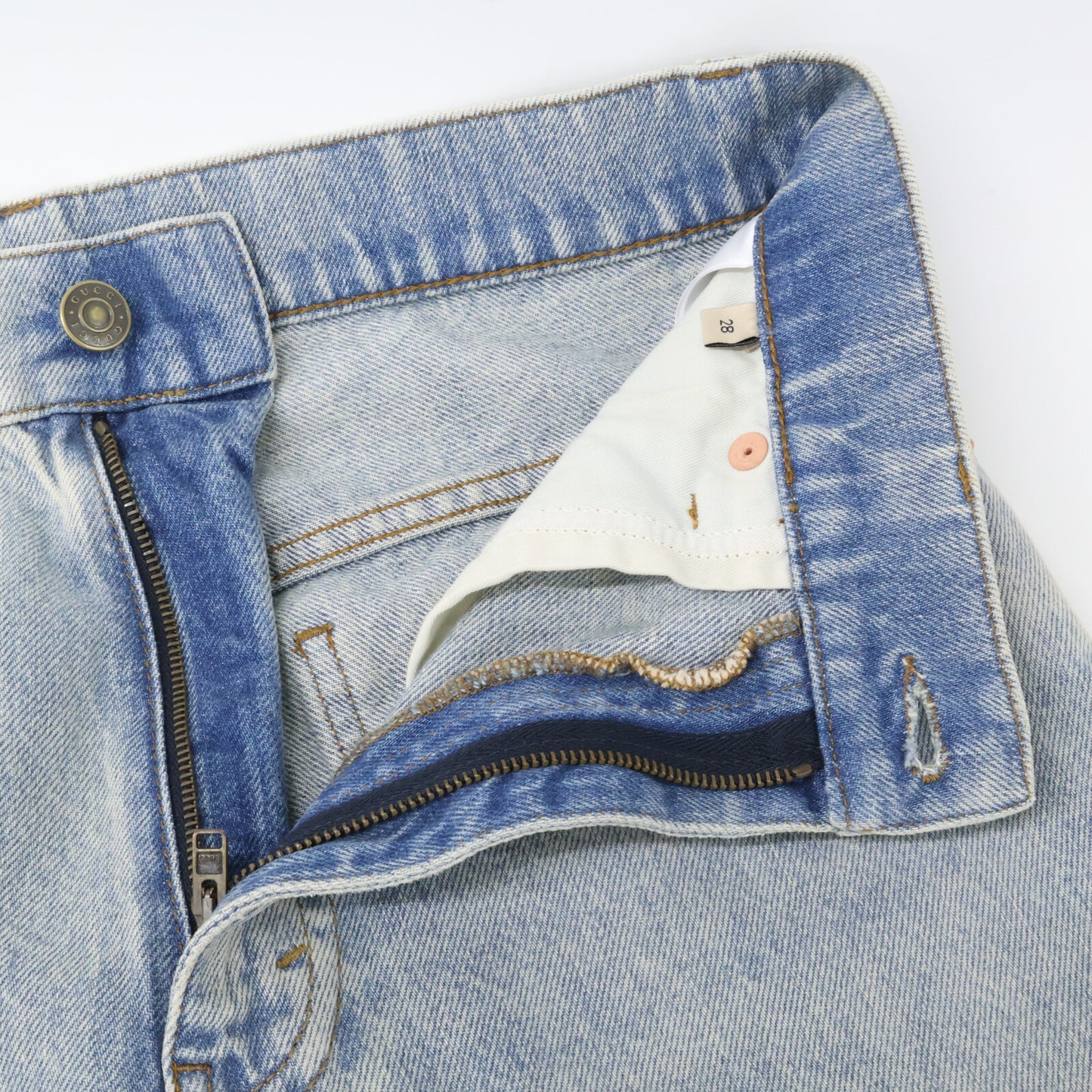 GUCCI 774078 GG Turn-Up Washed Denim Indigo Size 28