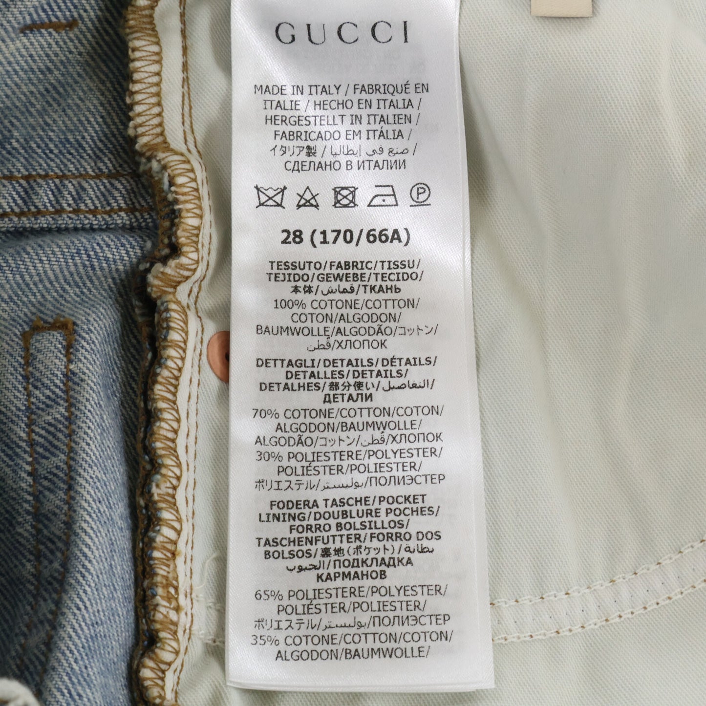 GUCCI 774078 GG Turn-Up Washed Denim Indigo Size 28