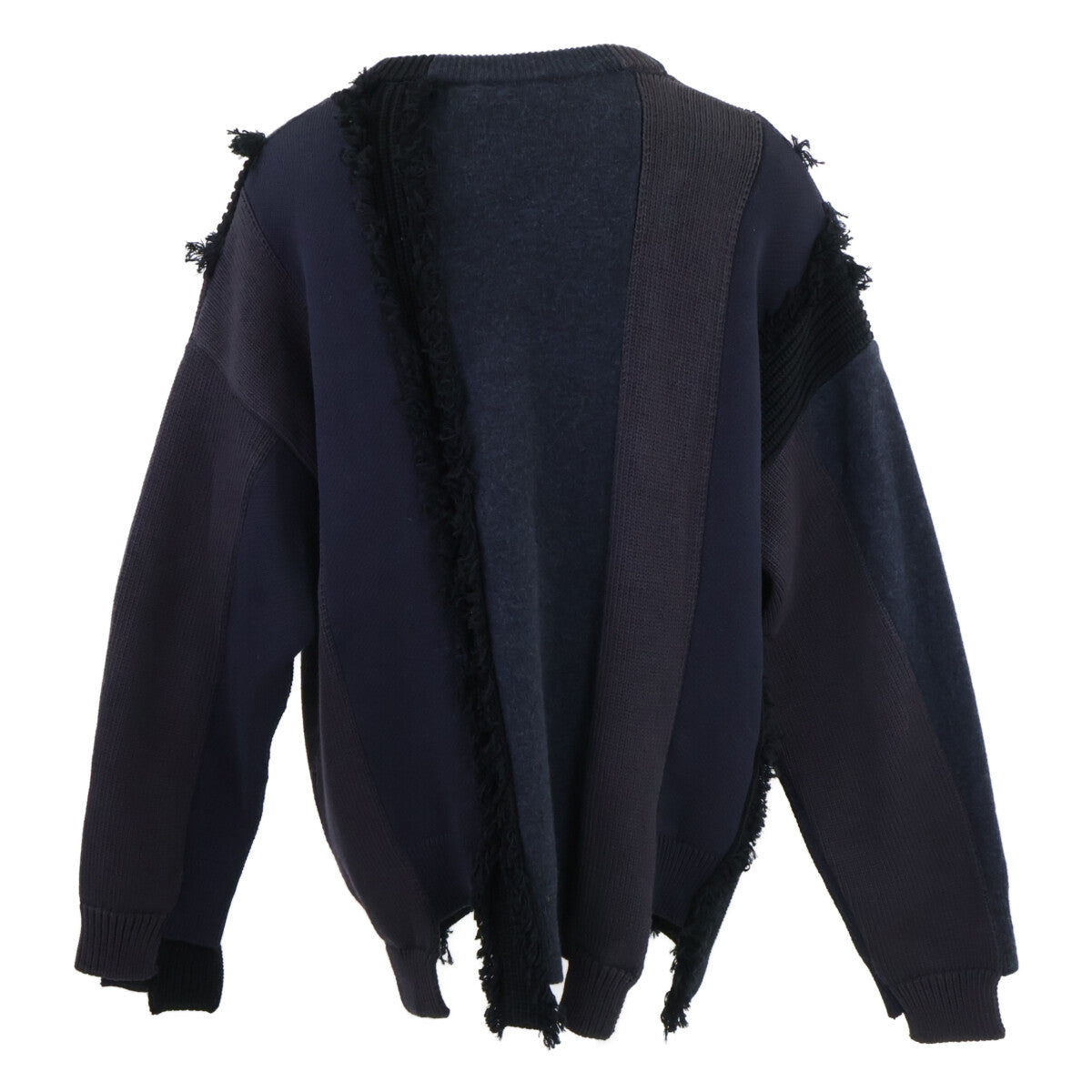 BALENCIAGA Striped Fringed V-Neck Wool Knit Sweater Size XS