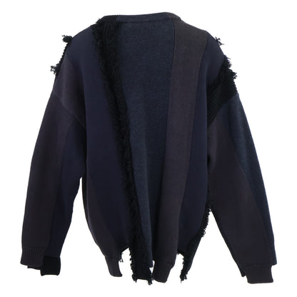 BALENCIAGA Striped Fringed V-Neck Wool Knit Sweater Size XS