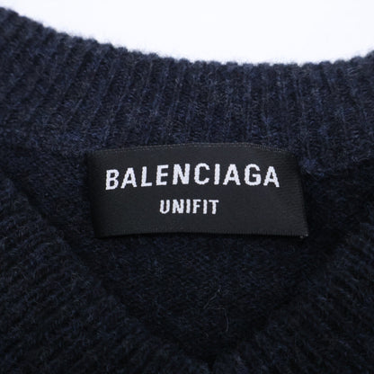 BALENCIAGA Striped Fringed V-Neck Wool Knit Sweater Size XS