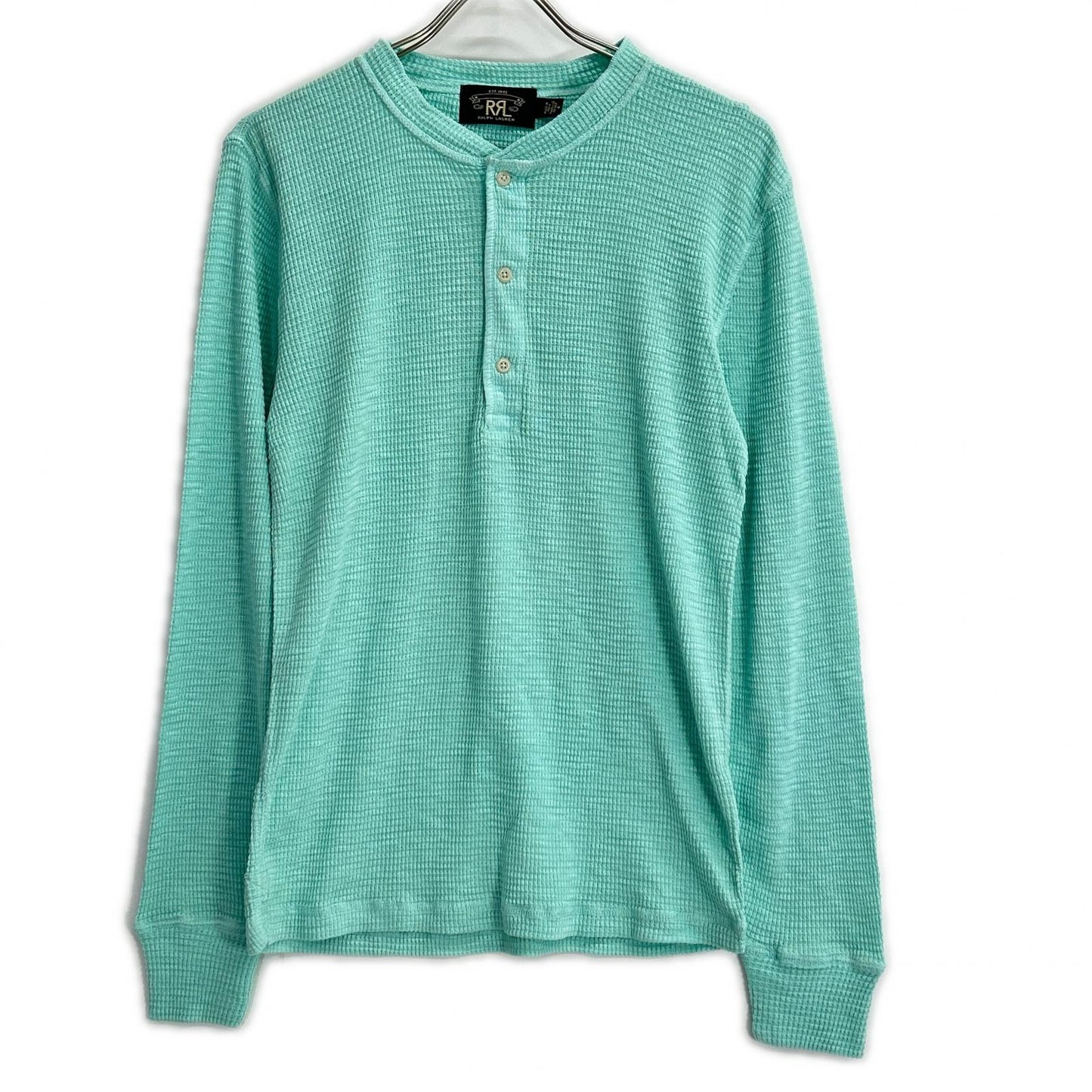 RRL Half-Button Henley Waffle Long Sleeve Shirt Blue Size M