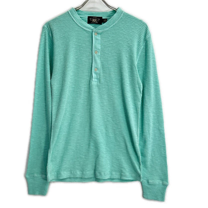 RRL Half-Button Henley Waffle Long Sleeve Shirt Blue Size M