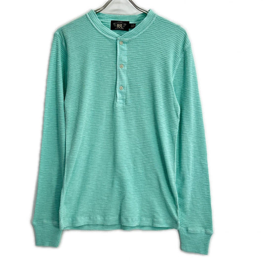 RRL Half-Button Henley Waffle Long Sleeve Shirt Blue Size M