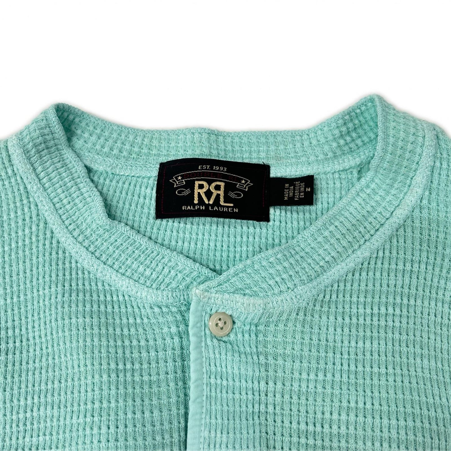 RRL Half-Button Henley Waffle Long Sleeve Shirt Blue Size M