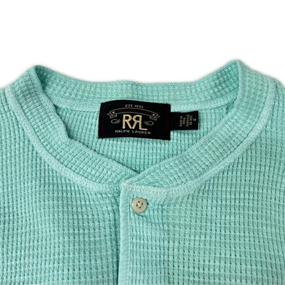 RRL Half-Button Henley Waffle Long Sleeve Shirt Blue Size M
