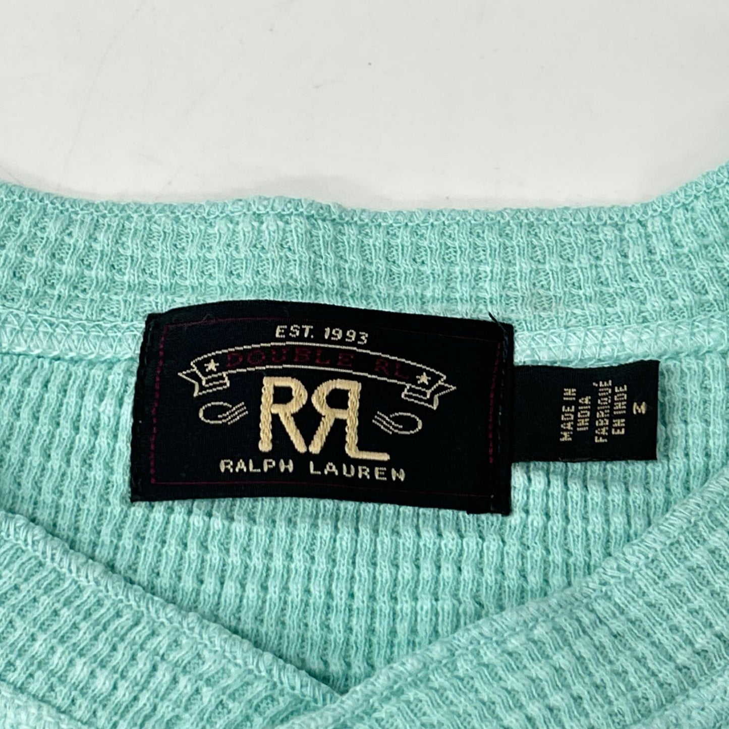 RRL Half-Button Henley Waffle Long Sleeve Shirt Blue Size M