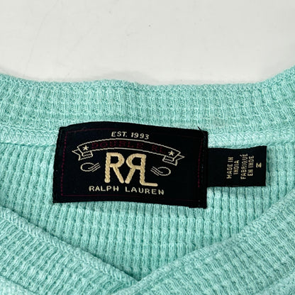 RRL Half-Button Henley Waffle Long Sleeve Shirt Blue Size M