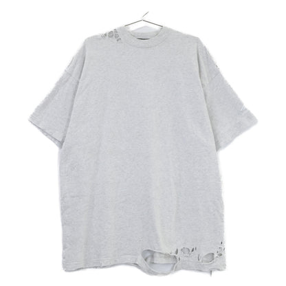 BALENCIAGA Distressed Cotton T-Shirt Gray Size L