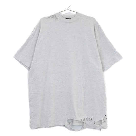 BALENCIAGA Distressed Cotton T-Shirt Gray Size L