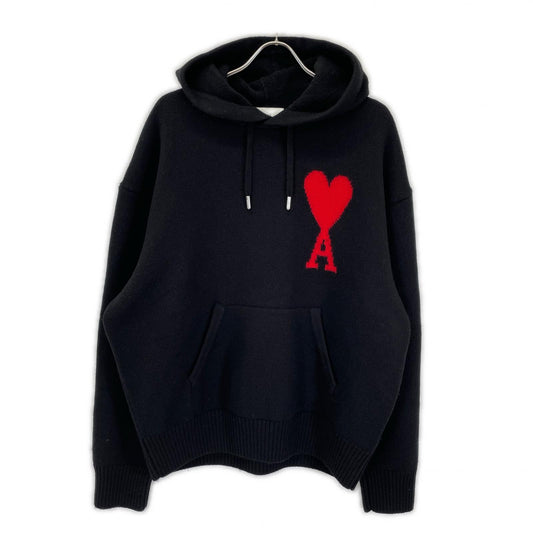 AMI Alexandre Mattiussi Black Wool Knit Hoodie Size L