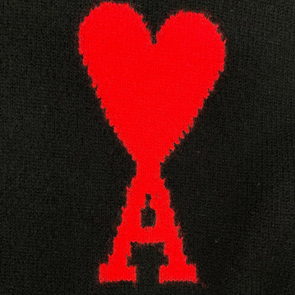 AMI Alexandre Mattiussi Black Wool Knit Hoodie Size L
