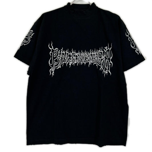 BALENCIAGA Black Dark Wave Cotton T-Shirt Size L