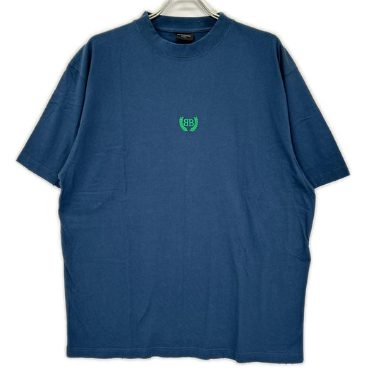 BALENCIAGA Navy BB Logo T-Shirt Blue Size S
