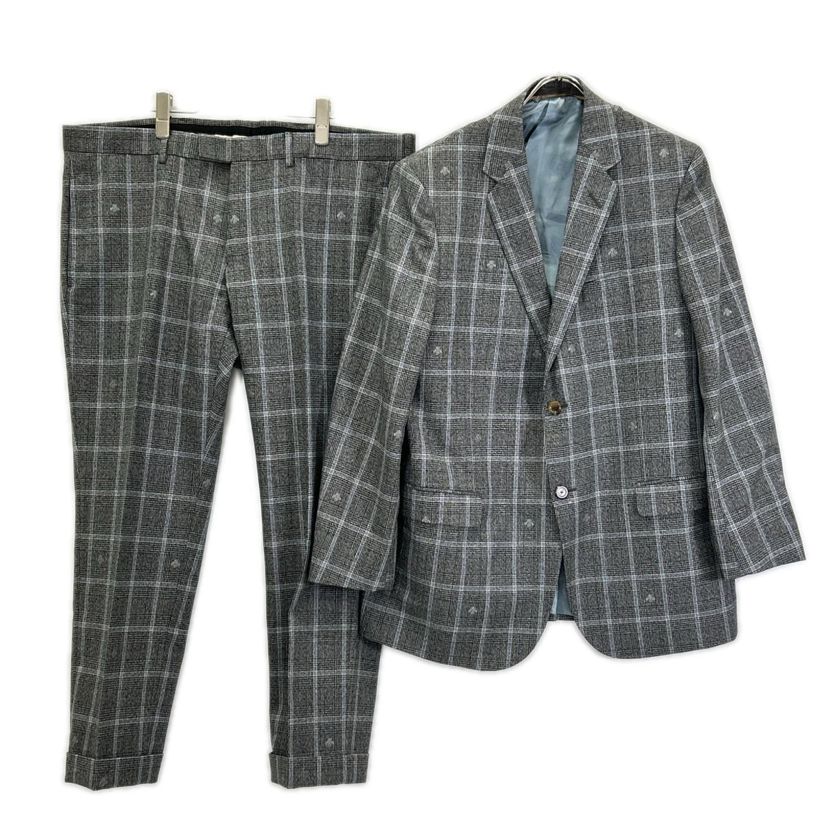 GUCCI Bee Check Wool 2-Piece Suit Gray Size 54