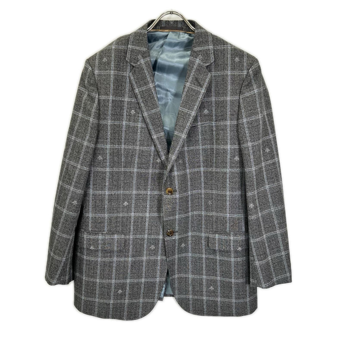 GUCCI Bee Check Wool 2-Piece Suit Gray Size 54