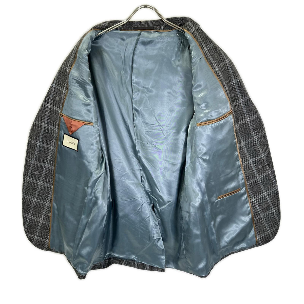 GUCCI Bee Check Wool 2-Piece Suit Gray Size 54