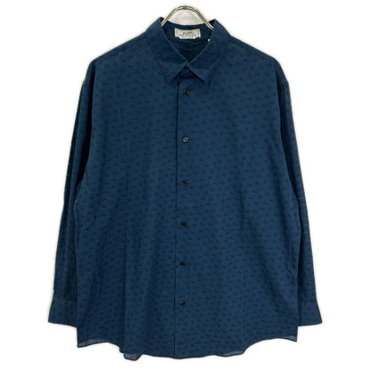 HERMES Blue Horse Pattern Selier Button Cotton Shirt Size 43