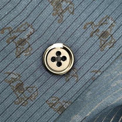 HERMES Blue Horse Pattern Selier Button Cotton Shirt Size 43