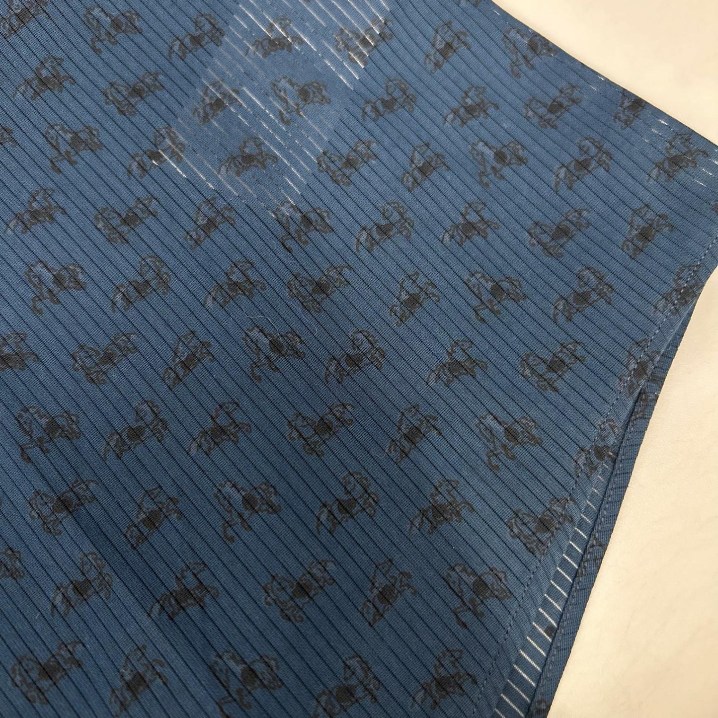 HERMES Blue Horse Pattern Selier Button Cotton Shirt Size 43